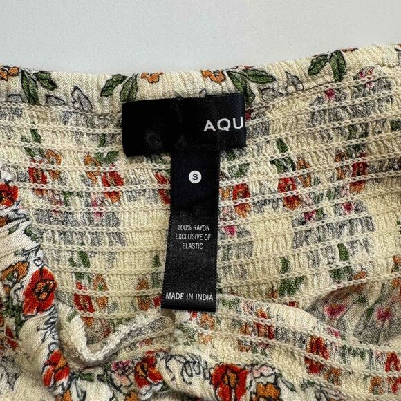 Aqua Floral Smocked Tunic Dress Off Shoulder Knee Length Small Bohemian Relaxed - Picture 8 of 12